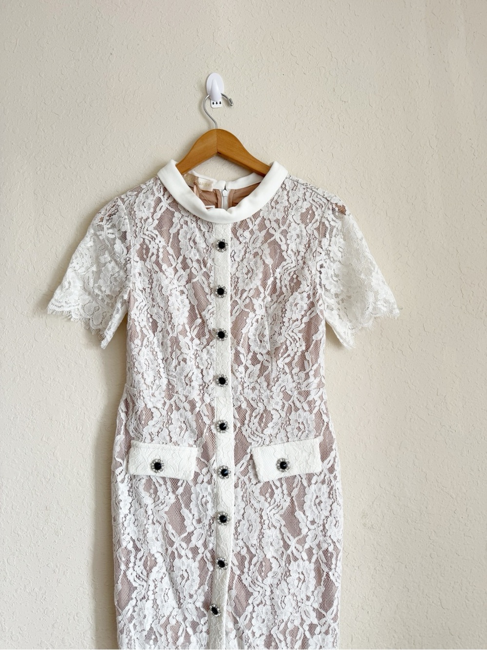 Sierra Darien Elegant White Lace Short Sleeve Midi Dress Size Medium - Picture 3 of 8